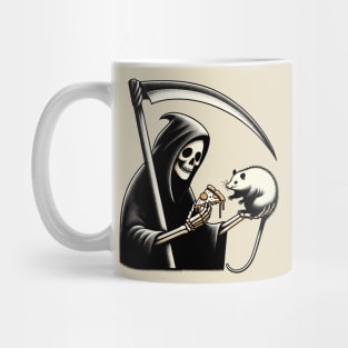 grim reaper feeding a possum pizza Mug